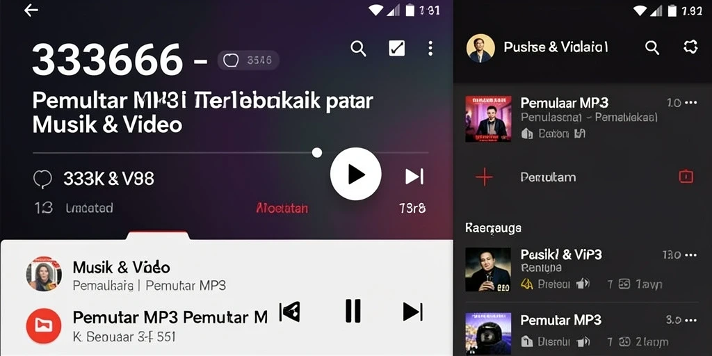 Antarmuka aplikasi Pemutar MP3 333666 yang menarik dan fungsional.