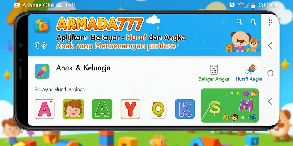 Antarmuka aplikasi yang menarik dan interaktif untuk belajar huruf dan angka.