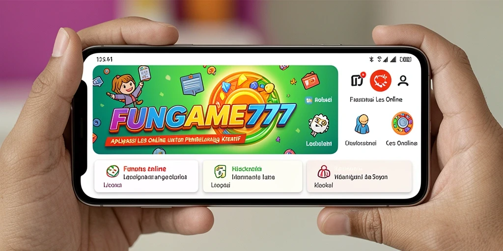 Screenshot utama FUNGAME777 menunjukkan antarmuka aplikasi Les Online yang menarik.