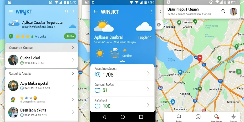Tampilan antarmuka aplikasi WINJKT menampilkan prakiraan cuaca lokal yang informatif.